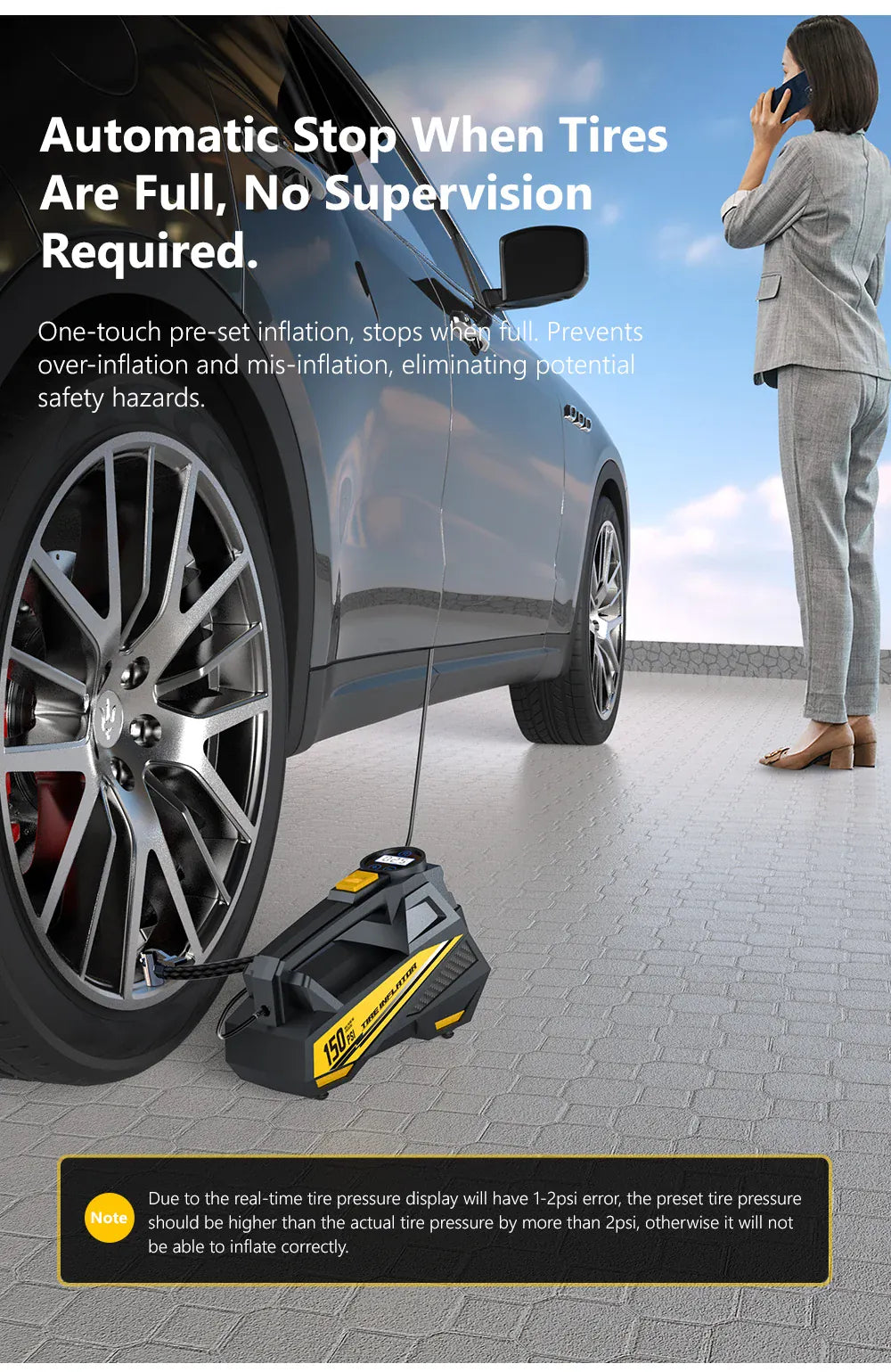 12V 150PSI Tire Inflator – 22-Cylinder Motor, Auto Shut-Off & LED Display | Wahooly 12V 150PSI Tire Inflator with 22-Cylinder Motor – Inflates R16 Tire in 6 Min, LED Display & Auto Shut-Off