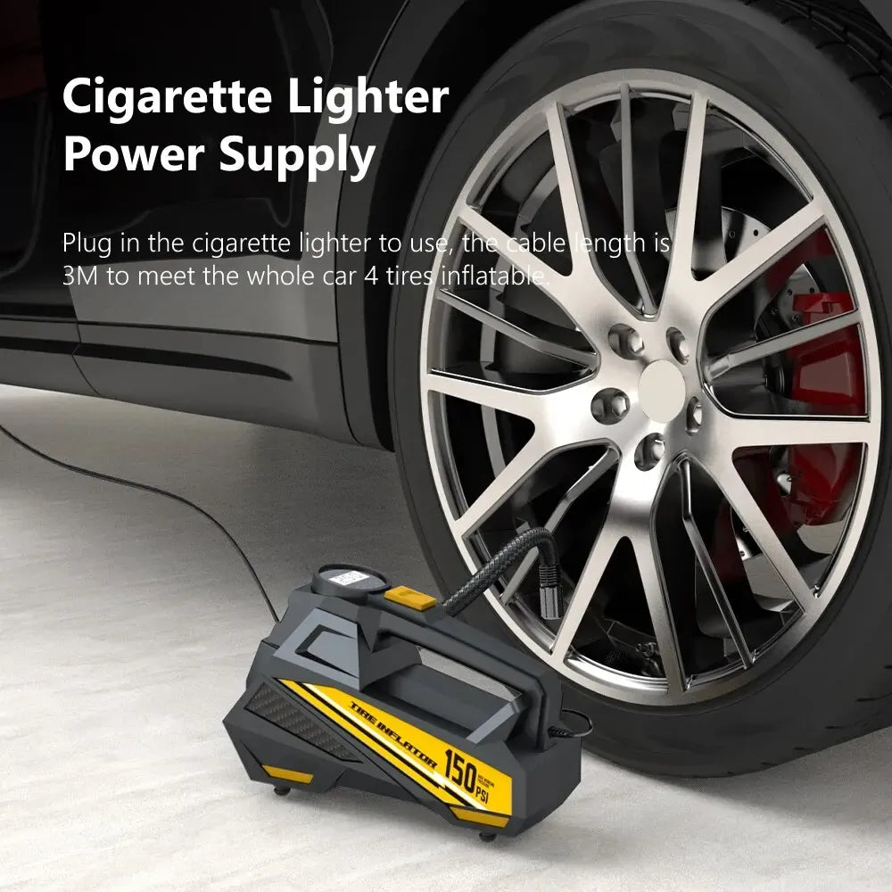 12V 150PSI Tire Inflator – 22-Cylinder Motor, Auto Shut-Off & LED Display | Wahooly 12V 150PSI Tire Inflator with 22-Cylinder Motor – Inflates R16 Tire in 6 Min, LED Display & Auto Shut-Off