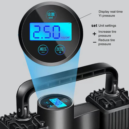 12V Portable Tire Inflator – Heavy Duty Dual Cylinder Air Compressor | Wahooly 12V Heavy Duty Portable Tire Inflator with Digital Gauge & LED Light