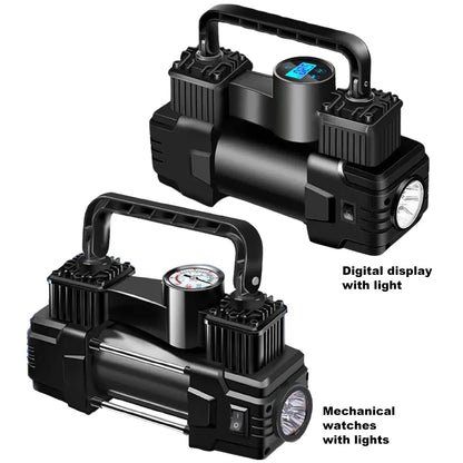12V Portable Tire Inflator – Heavy Duty Dual Cylinder Air Compressor | Wahooly 12V Heavy Duty Portable Tire Inflator with Digital Gauge & LED Light