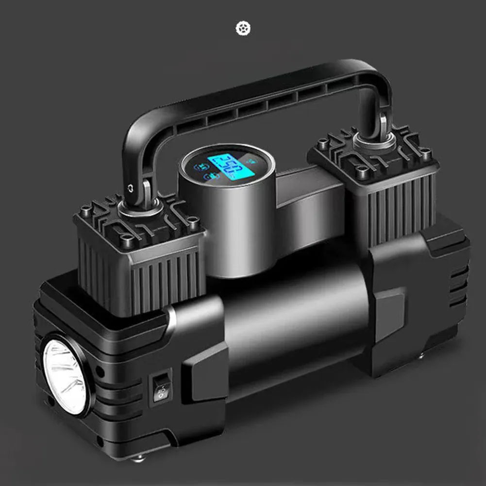 12V Portable Tire Inflator – Heavy Duty Dual Cylinder Air Compressor | Wahooly 12V Heavy Duty Portable Tire Inflator with Digital Gauge & LED Light