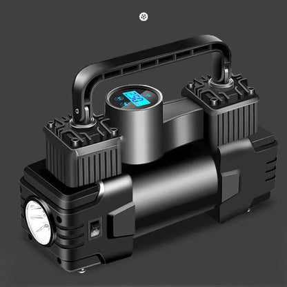 12V Portable Tire Inflator – Heavy Duty Dual Cylinder Air Compressor | Wahooly 12V Heavy Duty Portable Tire Inflator with Digital Gauge & LED Light