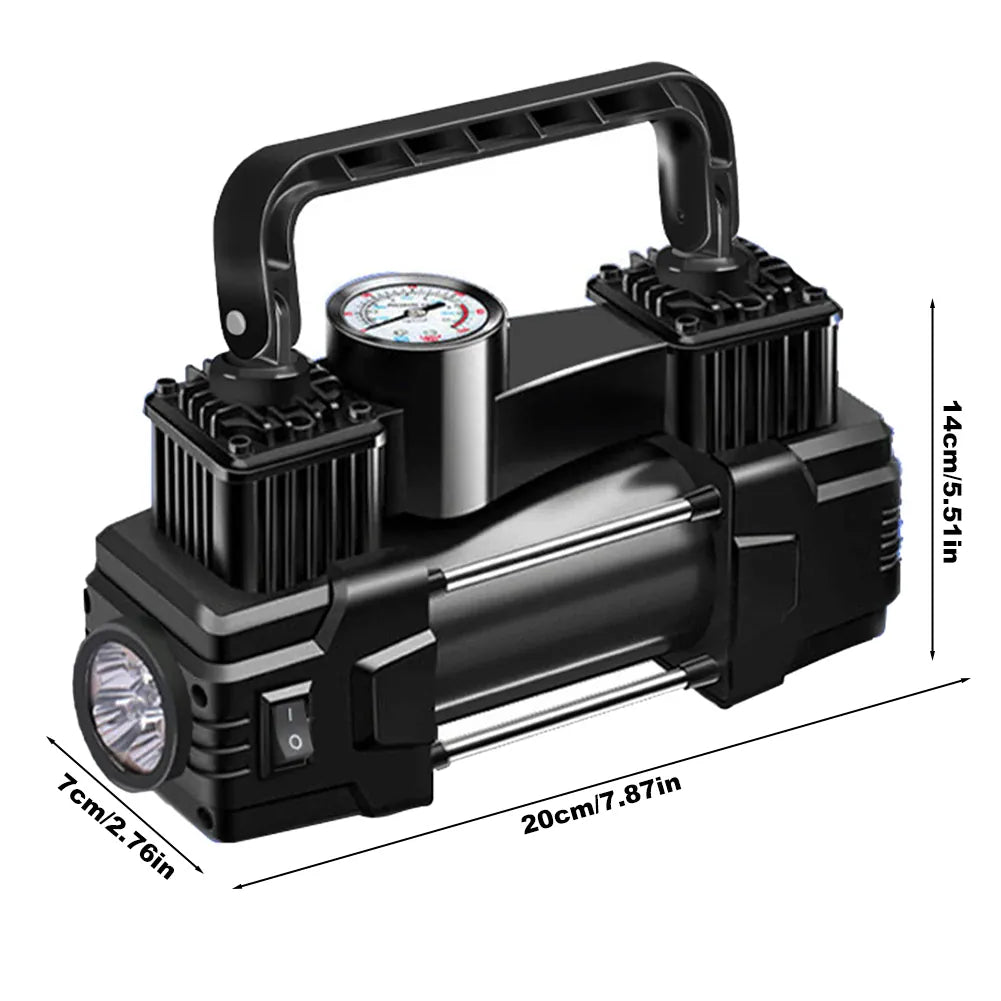 12V Portable Tire Inflator – Heavy Duty Dual Cylinder Air Compressor | Wahooly 12V Heavy Duty Portable Tire Inflator with Digital Gauge & LED Light