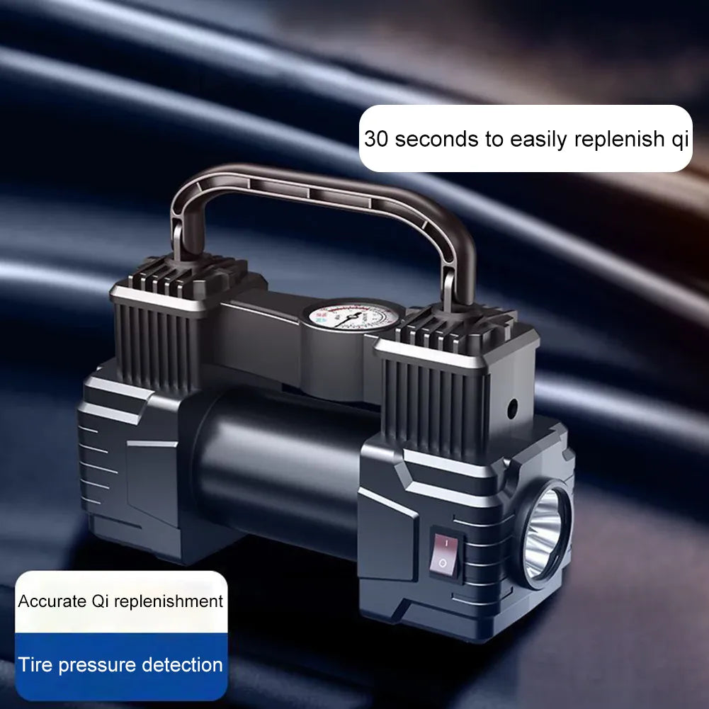 12V Portable Tire Inflator – Heavy Duty Dual Cylinder Air Compressor | Wahooly 12V Heavy Duty Portable Tire Inflator with Digital Gauge & LED Light