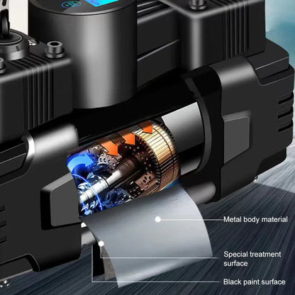 12V Portable Tire Inflator – Heavy Duty Dual Cylinder Air Compressor | Wahooly 12V Heavy Duty Portable Tire Inflator with Digital Gauge & LED Light