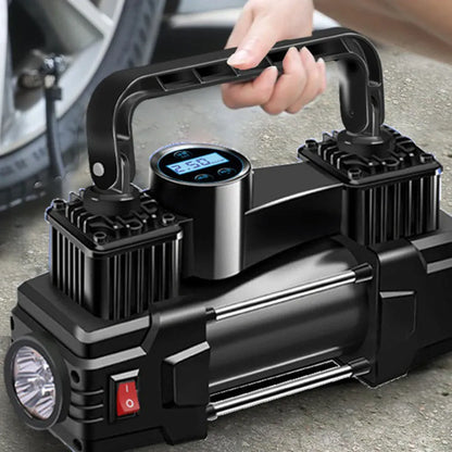 12V Portable Tire Inflator – Heavy Duty Dual Cylinder Air Compressor | Wahooly 12V Heavy Duty Portable Tire Inflator with Digital Gauge & LED Light