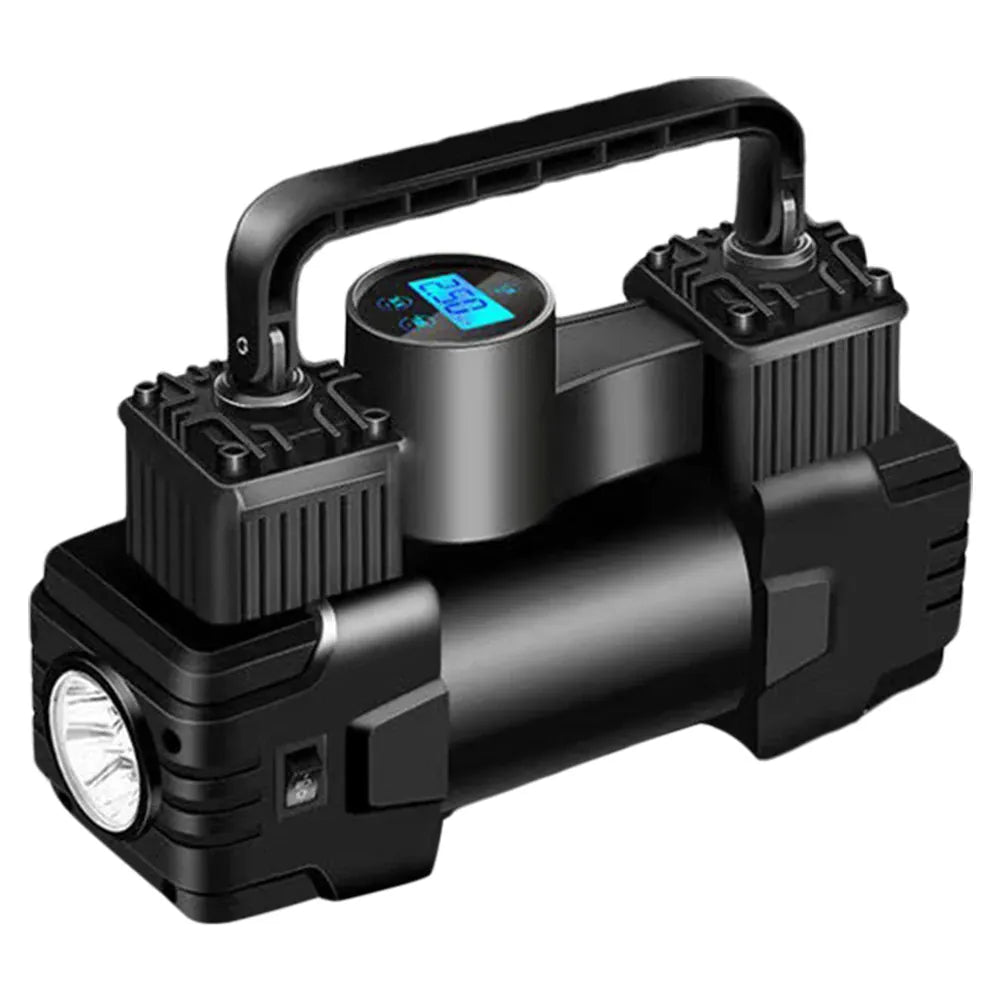 12V Portable Tire Inflator – Heavy Duty Dual Cylinder Air Compressor | Wahooly 12V Heavy Duty Portable Tire Inflator with Digital Gauge & LED Light