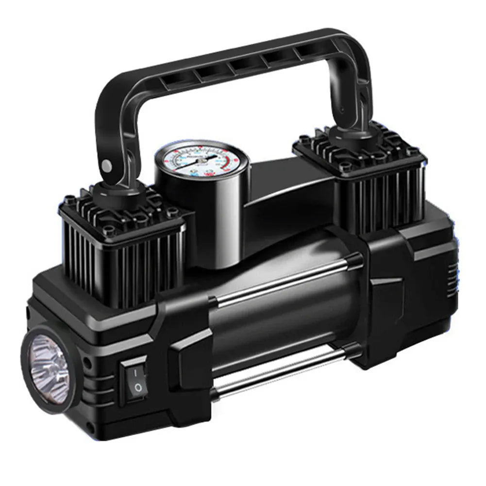 12V Portable Tire Inflator – Heavy Duty Dual Cylinder Air Compressor | Wahooly 12V Heavy Duty Portable Tire Inflator with Digital Gauge & LED Light