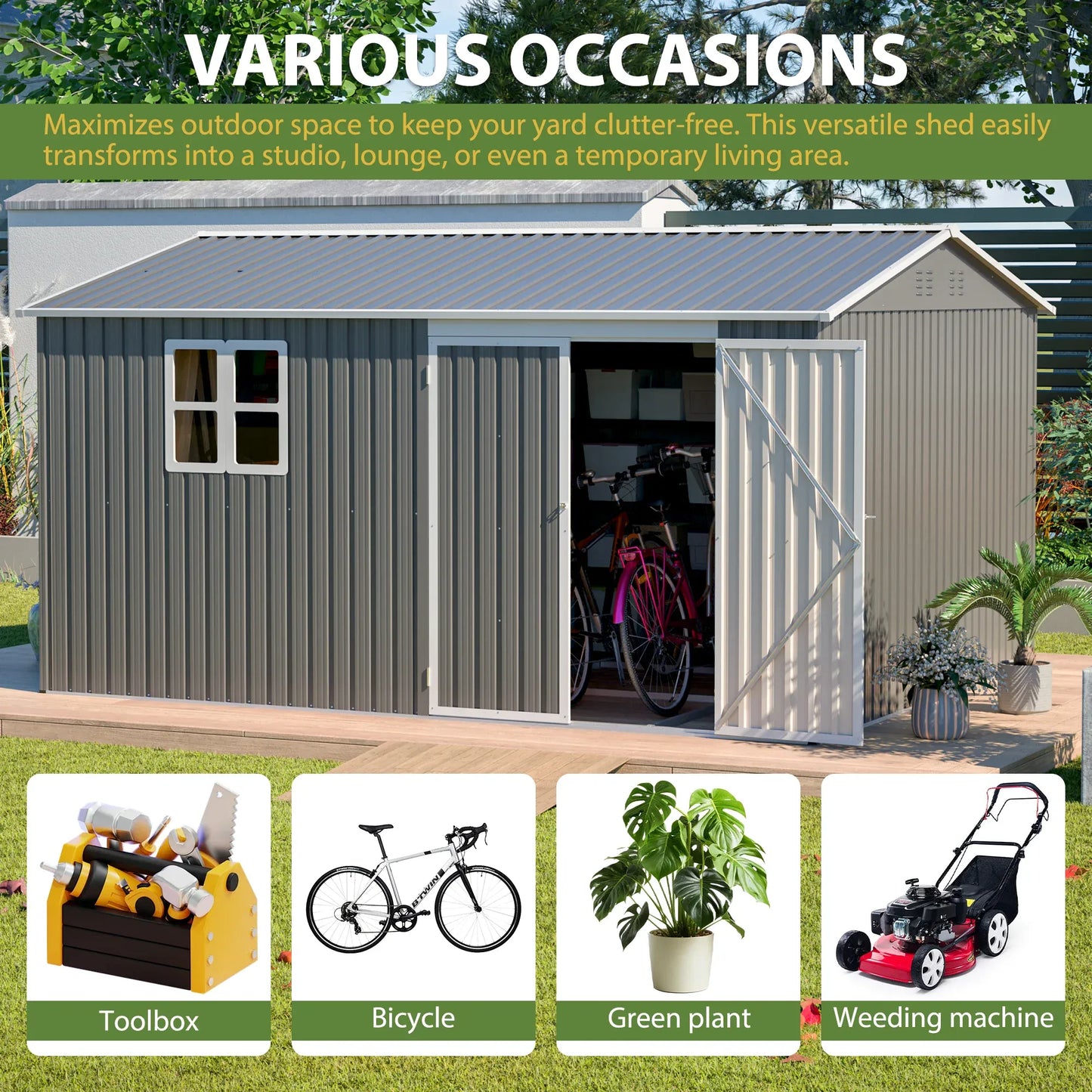 12x10FT Grey Metal Outdoor Storage Shed 12x10FT Grey Metal Outdoor Storage Shed