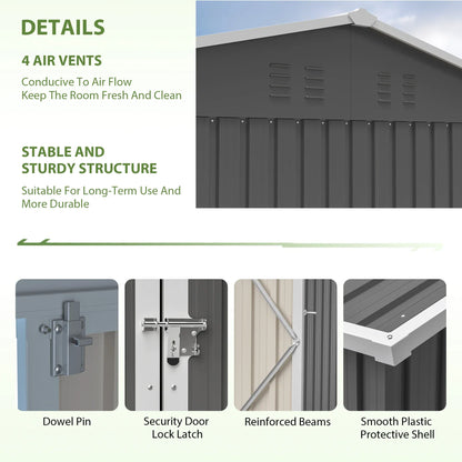 12x10FT Grey Metal Outdoor Storage Shed 12x10FT Grey Metal Outdoor Storage Shed