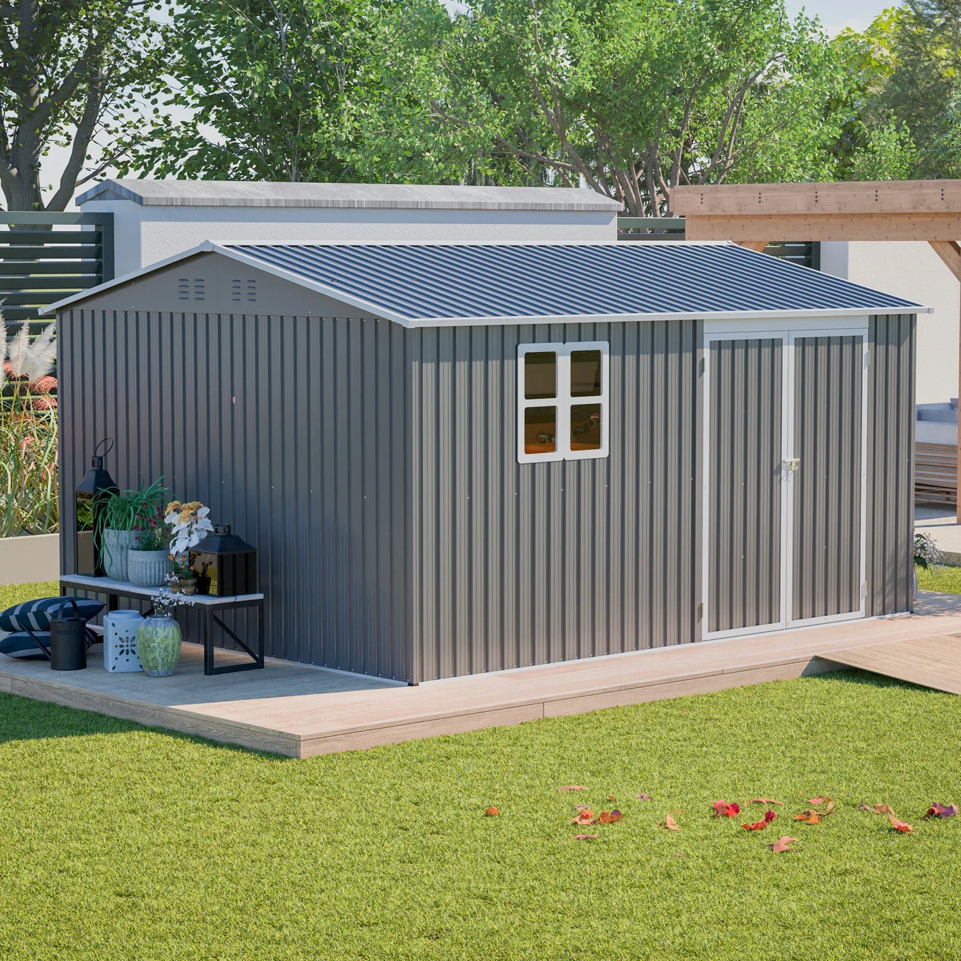 12x10FT Grey Metal Outdoor Storage Shed 12x10FT Grey Metal Outdoor Storage Shed