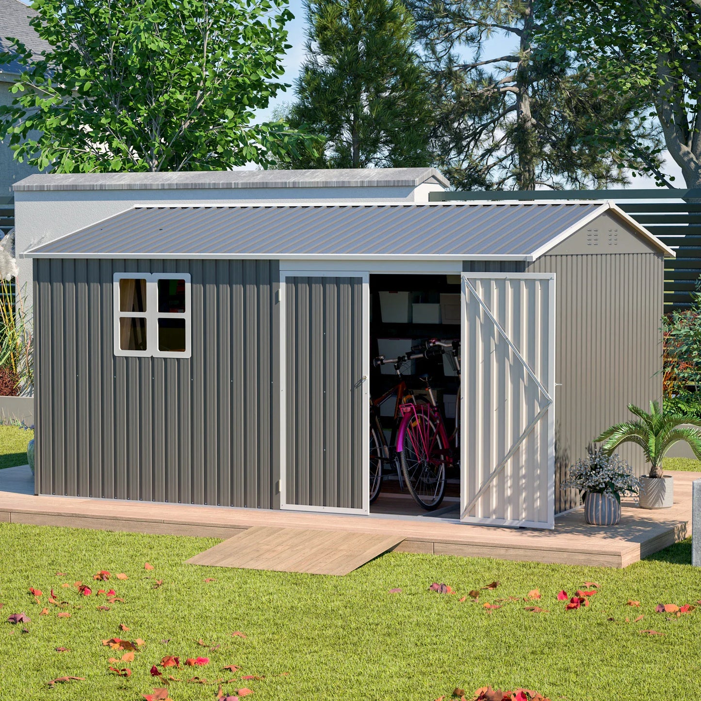 12x10FT Grey Metal Outdoor Storage Shed 12x10FT Grey Metal Outdoor Storage Shed