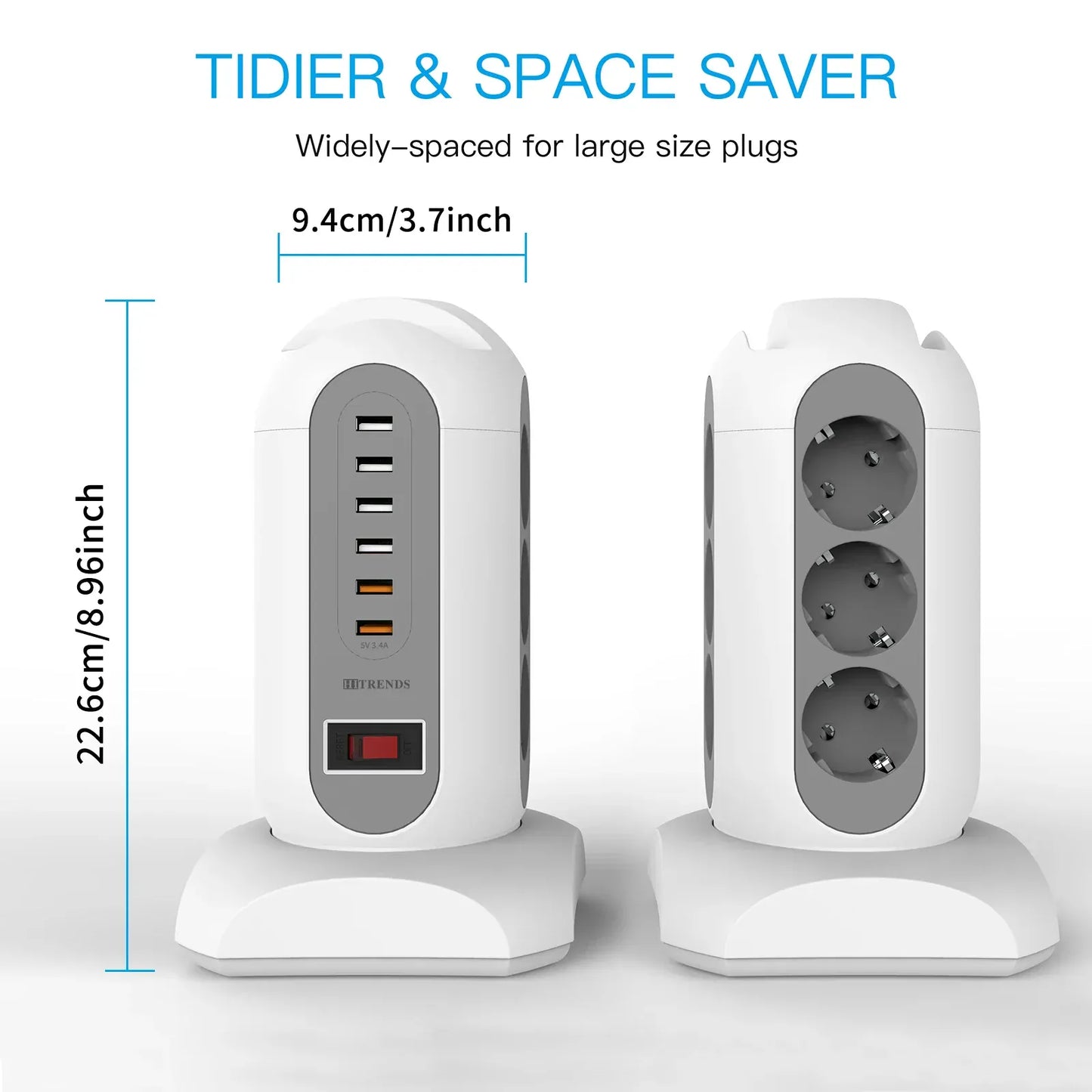 15-in-1 tower power strip 2500W, 9 sockets, 6 USB charging ports, retractable 1.8-meter extension cord expansion plug 15-in-1 tower power strip 2500W, 9 sockets, 6 USB charging ports, retractable 1.8-meter extension cord expansion plug