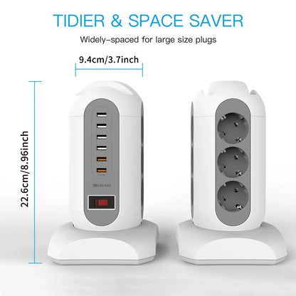 15-in-1 tower power strip 2500W, 9 sockets, 6 USB charging ports, retractable 1.8-meter extension cord expansion plug 15-in-1 tower power strip 2500W, 9 sockets, 6 USB charging ports, retractable 1.8-meter extension cord expansion plug