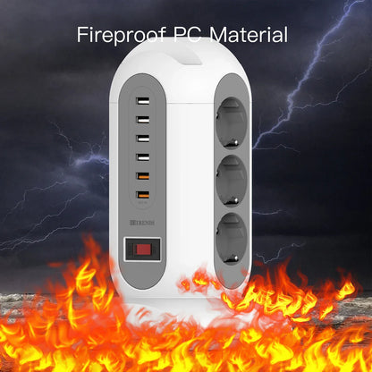 15-in-1 tower power strip 2500W, 9 sockets, 6 USB charging ports, retractable 1.8-meter extension cord expansion plug 15-in-1 tower power strip 2500W, 9 sockets, 6 USB charging ports, retractable 1.8-meter extension cord expansion plug