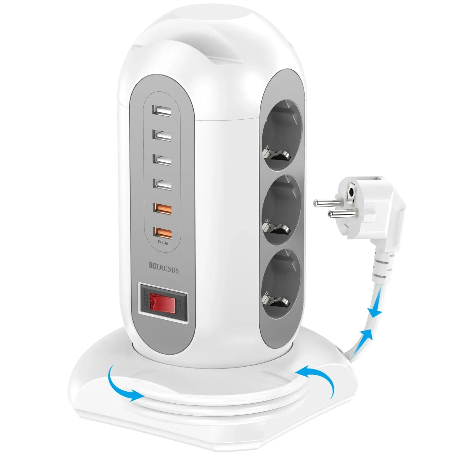 15-in-1 tower power strip 2500W, 9 sockets, 6 USB charging ports, retractable 1.8-meter extension cord expansion plug 15-in-1 tower power strip 2500W, 9 sockets, 6 USB charging ports, retractable 1.8-meter extension cord expansion plug