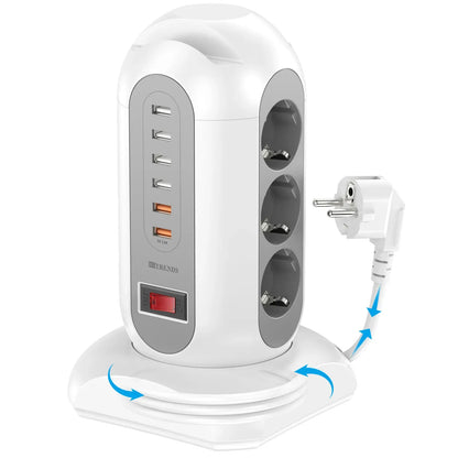 15-in-1 tower power strip 2500W, 9 sockets, 6 USB charging ports, retractable 1.8-meter extension cord expansion plug 15-in-1 tower power strip 2500W, 9 sockets, 6 USB charging ports, retractable 1.8-meter extension cord expansion plug