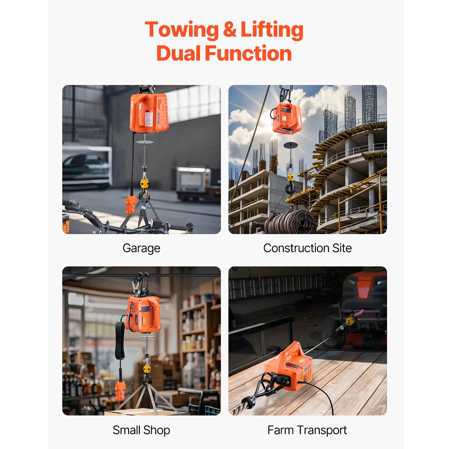 1500W Electric Hoist Winch | 1,100 lb, 30 ft Lift, 3-in-1 Control | Garage & Warehouse — Wahooly 1500W Electric Hoist Winch | 1,100 lb Capacity | 30 ft Lift | 3-in-1 Control | Garage, Warehouse & Construction