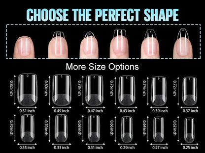 Acrylic Fake Nails 192pcs - Almond Oval Coffin Square | Wahooly 192 pieces of transparent acrylic fake nails, almond oval coffin square, suitable for nail art and home DIY nail making products