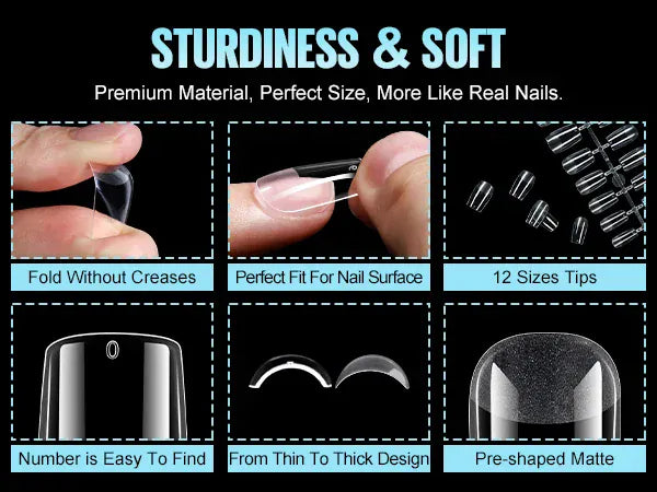 Acrylic Fake Nails 192pcs - Almond Oval Coffin Square | Wahooly 192 pieces of transparent acrylic fake nails, almond oval coffin square, suitable for nail art and home DIY nail making products