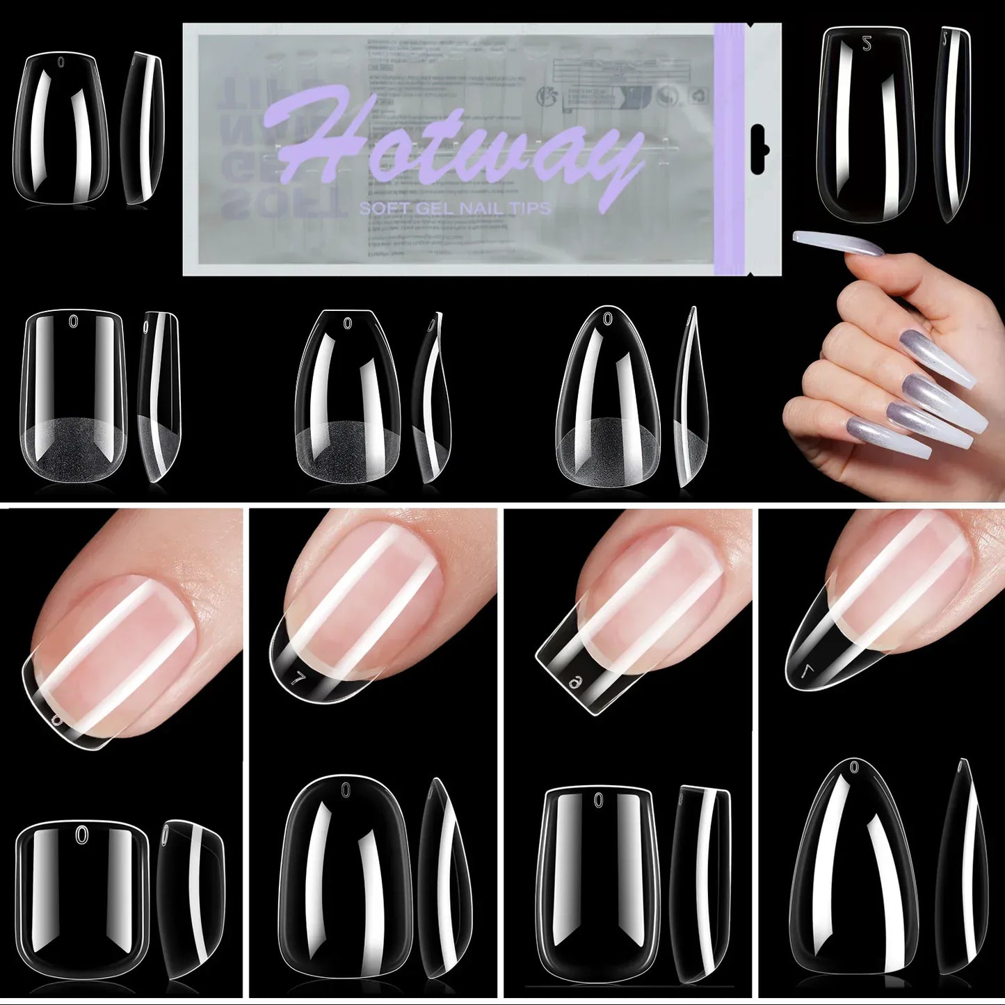 Acrylic Fake Nails 192pcs - Almond Oval Coffin Square | Wahooly 192 pieces of transparent acrylic fake nails, almond oval coffin square, suitable for nail art and home DIY nail making products