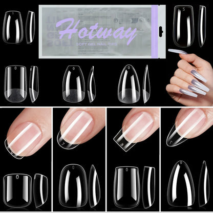 Acrylic Fake Nails 192pcs - Almond Oval Coffin Square | Wahooly 192 pieces of transparent acrylic fake nails, almond oval coffin square, suitable for nail art and home DIY nail making products