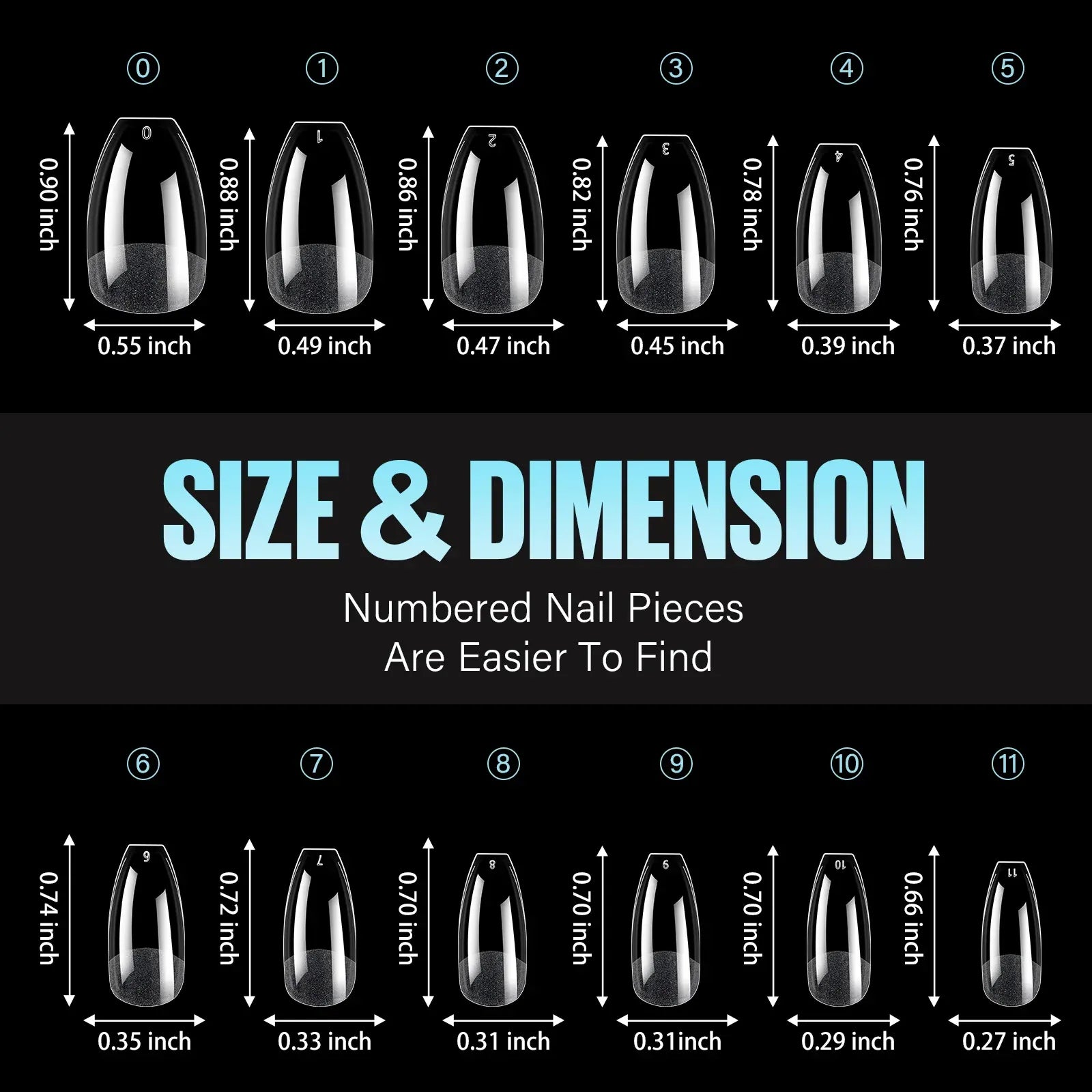 Acrylic Fake Nails 192pcs - Almond Oval Coffin Square | Wahooly 192 pieces of transparent acrylic fake nails, almond oval coffin square, suitable for nail art and home DIY nail making products