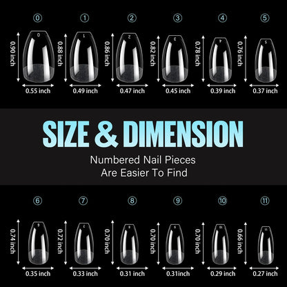 Acrylic Fake Nails 192pcs - Almond Oval Coffin Square | Wahooly 192 pieces of transparent acrylic fake nails, almond oval coffin square, suitable for nail art and home DIY nail making products