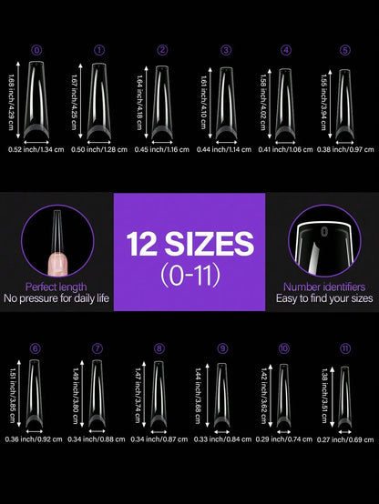 Acrylic Fake Nails 192pcs - Almond Oval Coffin Square | Wahooly 192 pieces of transparent acrylic fake nails, almond oval coffin square, suitable for nail art and home DIY nail making products