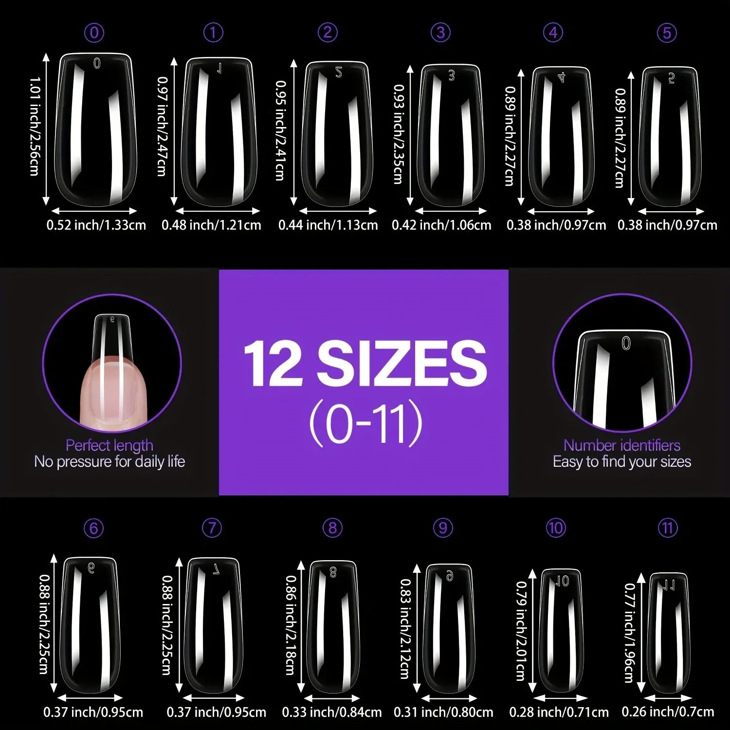 Acrylic Fake Nails 192pcs - Almond Oval Coffin Square | Wahooly 192 pieces of transparent acrylic fake nails, almond oval coffin square, suitable for nail art and home DIY nail making products