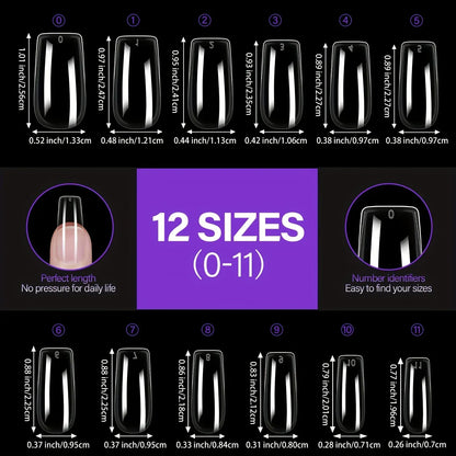 Acrylic Fake Nails 192pcs - Almond Oval Coffin Square | Wahooly 192 pieces of transparent acrylic fake nails, almond oval coffin square, suitable for nail art and home DIY nail making products