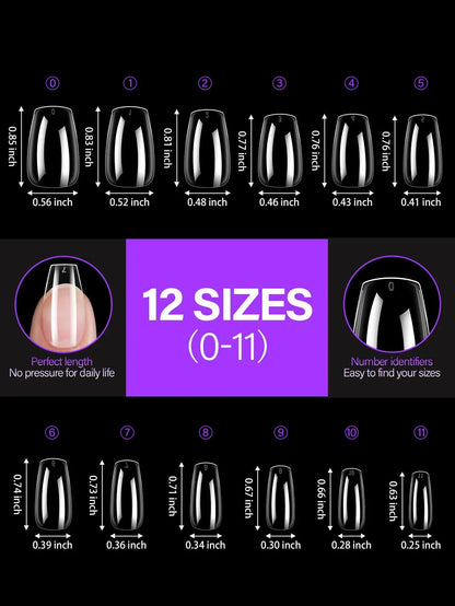 Acrylic Fake Nails 192pcs - Almond Oval Coffin Square | Wahooly 192 pieces of transparent acrylic fake nails, almond oval coffin square, suitable for nail art and home DIY nail making products