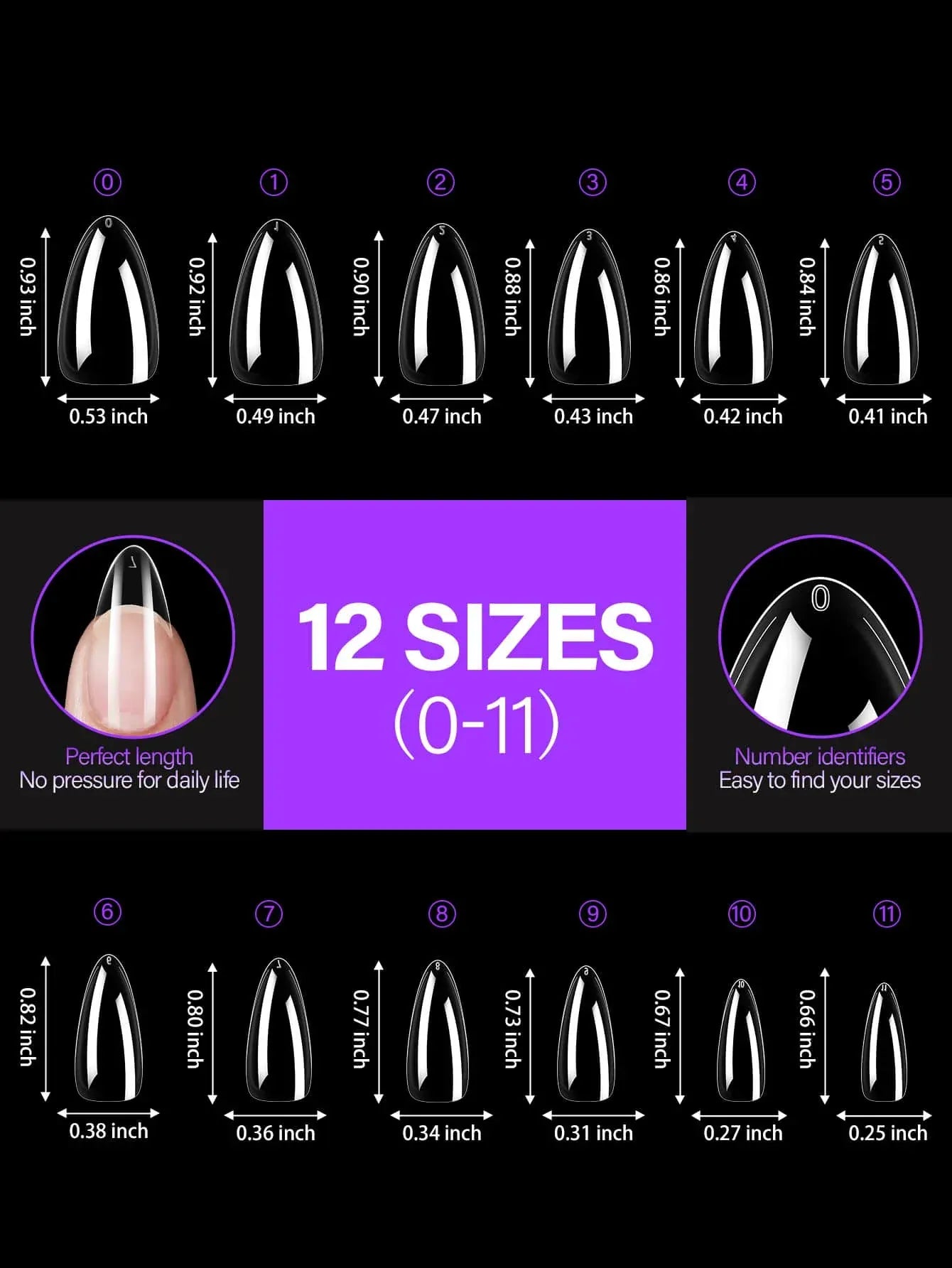 Acrylic Fake Nails 192pcs - Almond Oval Coffin Square | Wahooly 192 pieces of transparent acrylic fake nails, almond oval coffin square, suitable for nail art and home DIY nail making products