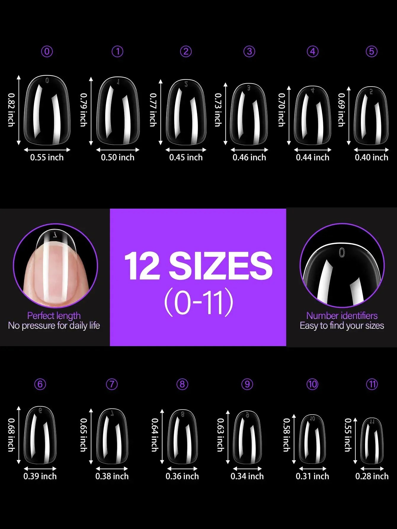 Acrylic Fake Nails 192pcs - Almond Oval Coffin Square | Wahooly 192 pieces of transparent acrylic fake nails, almond oval coffin square, suitable for nail art and home DIY nail making products