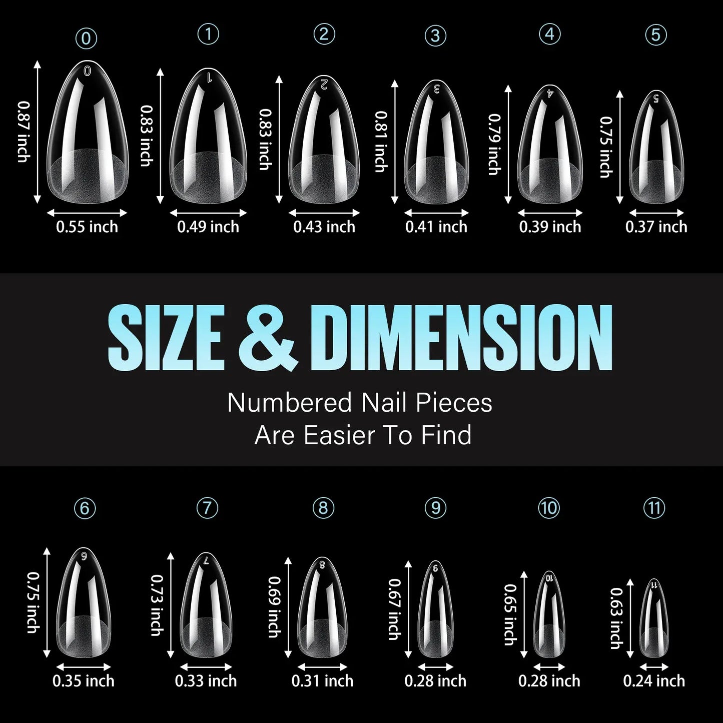 Acrylic Fake Nails 192pcs - Almond Oval Coffin Square | Wahooly 192 pieces of transparent acrylic fake nails, almond oval coffin square, suitable for nail art and home DIY nail making products