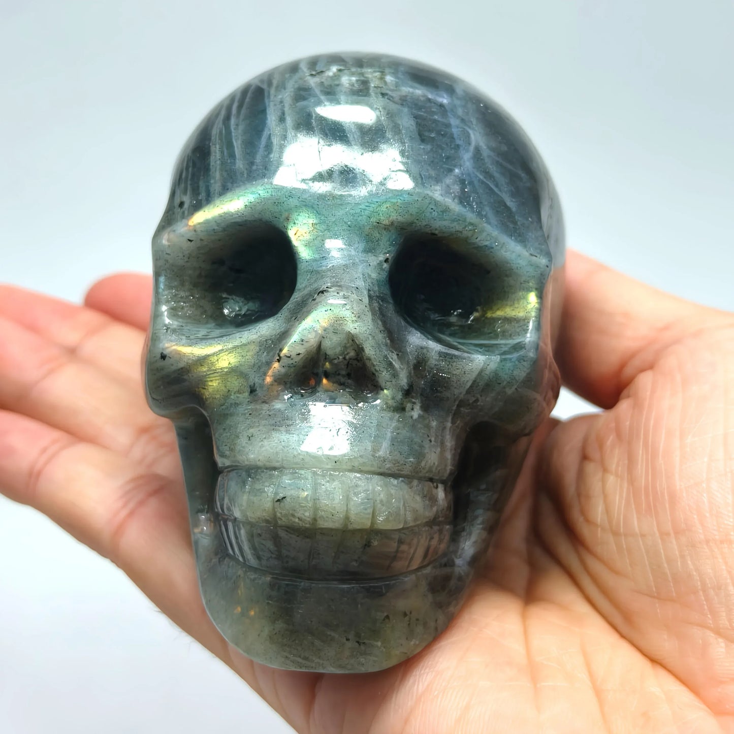 1pc Large Flash Labradorite Crystal Skull, Halloween Carving Sculture, Crystal Spooky Decor, for Jewelry Making 1pc Large Flash Labradorite Crystal Skull, Halloween Carving Sculture, Crystal Spooky Decor, for Jewelry Making