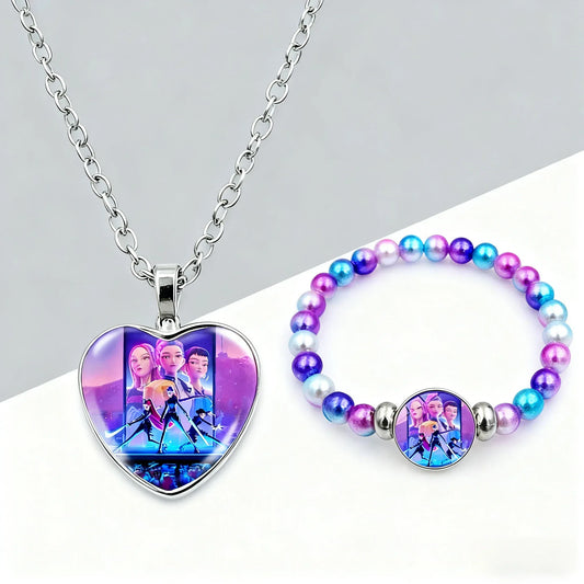 2025 Kpop Demon Hunters Necklace Bracelet Set Girl Kawaii Anime Chain Bracelet Children Cosplay Jewelry Accessories Pendant 2025 Kpop Demon Hunters Necklace Bracelet Set Girl Kawaii Anime Chain Bracelet Children Cosplay Jewelry Accessories Pendant