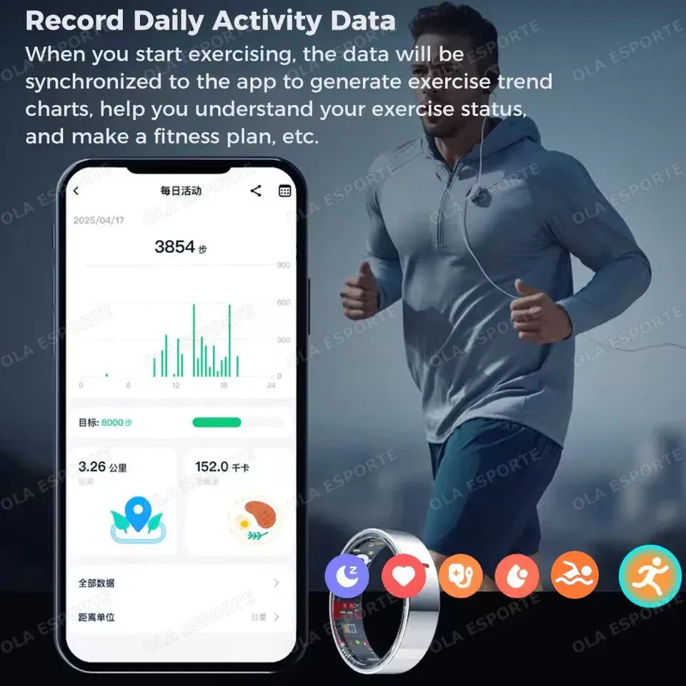 Ola Esporte Smart Ring 2026 - HRV & Health Monitor | Wahooly 2026 Health Monitor Smart Ring Outdoor 5 ATM Waterproof Rings Real HRV Monitor Heart Rate Blood Pressure/Oxygen Sports Smartring