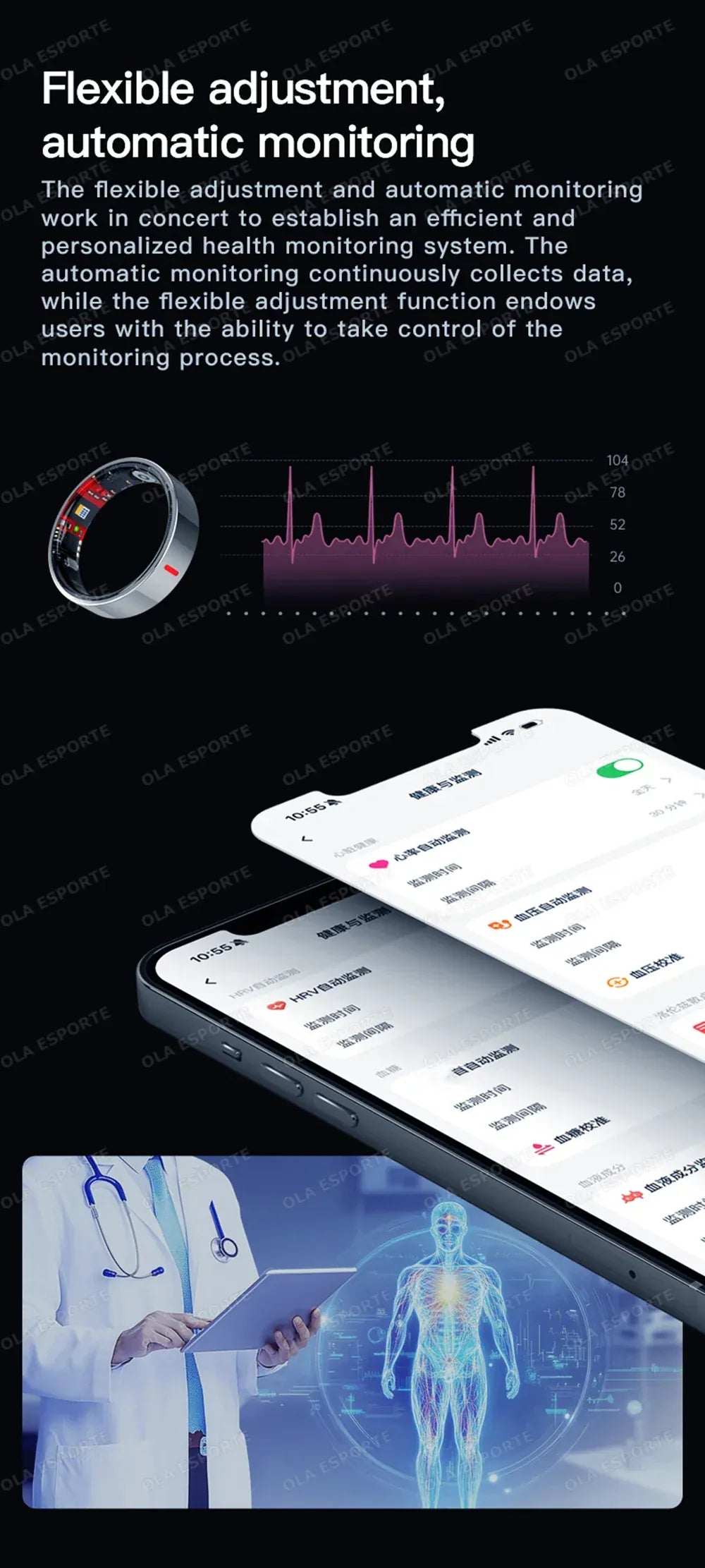 Ola Esporte Smart Ring 2026 - HRV & Health Monitor | Wahooly 2026 Health Monitor Smart Ring Outdoor 5 ATM Waterproof Rings Real HRV Monitor Heart Rate Blood Pressure/Oxygen Sports Smartring