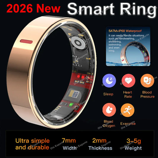 Ola Esporte Smart Ring 2026 - HRV & Health Monitor | Wahooly 2026 Health Monitor Smart Ring Outdoor 5 ATM Waterproof Rings Real HRV Monitor Heart Rate Blood Pressure/Oxygen Sports Smartring