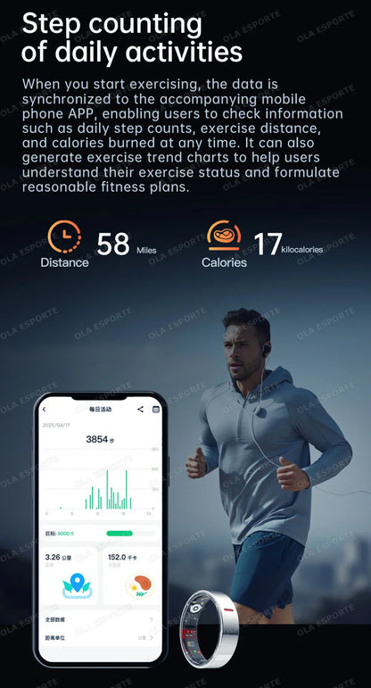 Ola Esporte Smart Ring 2026 - HRV & Health Monitor | Wahooly 2026 Health Monitor Smart Ring Outdoor 5 ATM Waterproof Rings Real HRV Monitor Heart Rate Blood Pressure/Oxygen Sports Smartring
