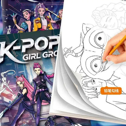 2026 KPop Demon Hunter Coloring Books Picture Book Peripheral Painting Book Line Drawing Children's Birthday Gift Christmas Gifs 2026 KPop Demon Hunter Coloring Books Picture Book Peripheral Painting Book Line Drawing Children's Birthday Gift Christmas Gifs