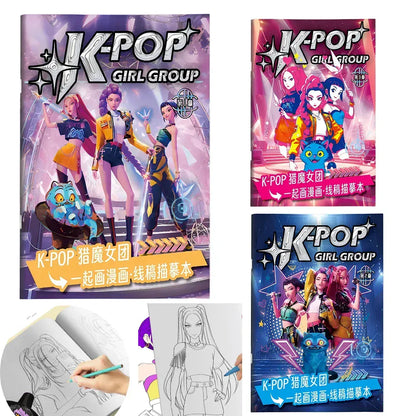 2026 new Kpop Demon Hunters Coloring Book Anime Rumi Mira Zoey Cute Line Drawing Tracing Sketch Copying Picture Book Kids Gifts 2026 new Kpop Demon Hunters Coloring Book Anime Rumi Mira Zoey Cute Line Drawing Tracing Sketch Copying Picture Book Kids Gifts