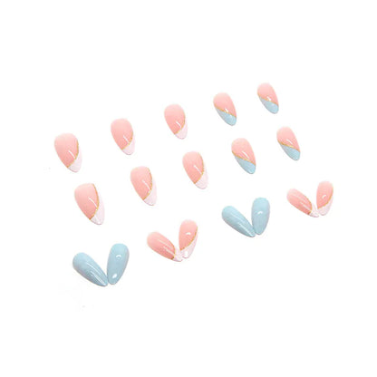 Long Almond Press-On Nails - Contrasting Sweet Design | Wahooly 24 long almond shaped press on nails with contrasting sweet fake nails, 1 nail glue and 1 nail file