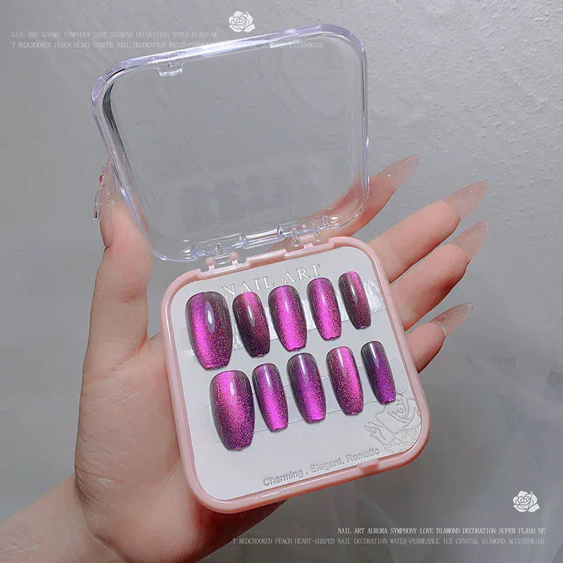 24pcs/box Crystal Cat Eye Shining Diamond Nail Patch Sparkling False Nail Press on Acrylic Nails Handmade Nail Wearing 24pcs/box Crystal Cat Eye Shining Diamond Nail Patch Sparkling False Nail Press on Acrylic Nails Handmade Nail Wearing