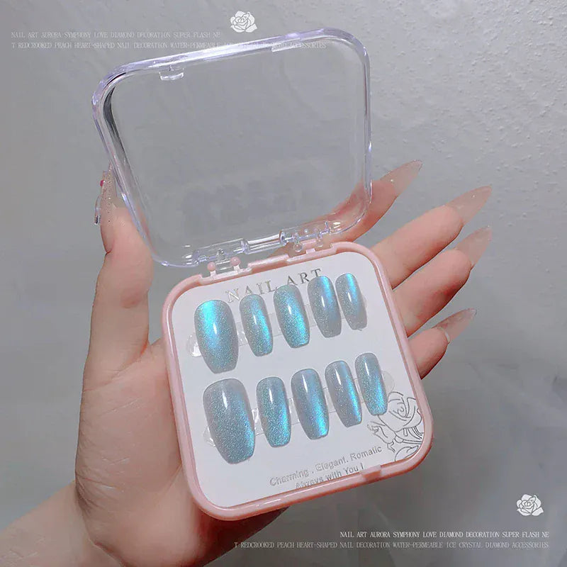 24pcs/box Crystal Cat Eye Shining Diamond Nail Patch Sparkling False Nail Press on Acrylic Nails Handmade Nail Wearing 24pcs/box Crystal Cat Eye Shining Diamond Nail Patch Sparkling False Nail Press on Acrylic Nails Handmade Nail Wearing