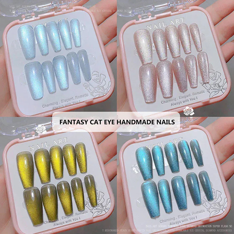 24pcs/box Crystal Cat Eye Shining Diamond Nail Patch Sparkling False Nail Press on Acrylic Nails Handmade Nail Wearing 24pcs/box Crystal Cat Eye Shining Diamond Nail Patch Sparkling False Nail Press on Acrylic Nails Handmade Nail Wearing