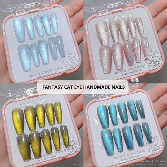 24pcs/box Crystal Cat Eye Shining Diamond Nail Patch Sparkling False Nail Press on Acrylic Nails Handmade Nail Wearing 24pcs/box Crystal Cat Eye Shining Diamond Nail Patch Sparkling False Nail Press on Acrylic Nails Handmade Nail Wearing