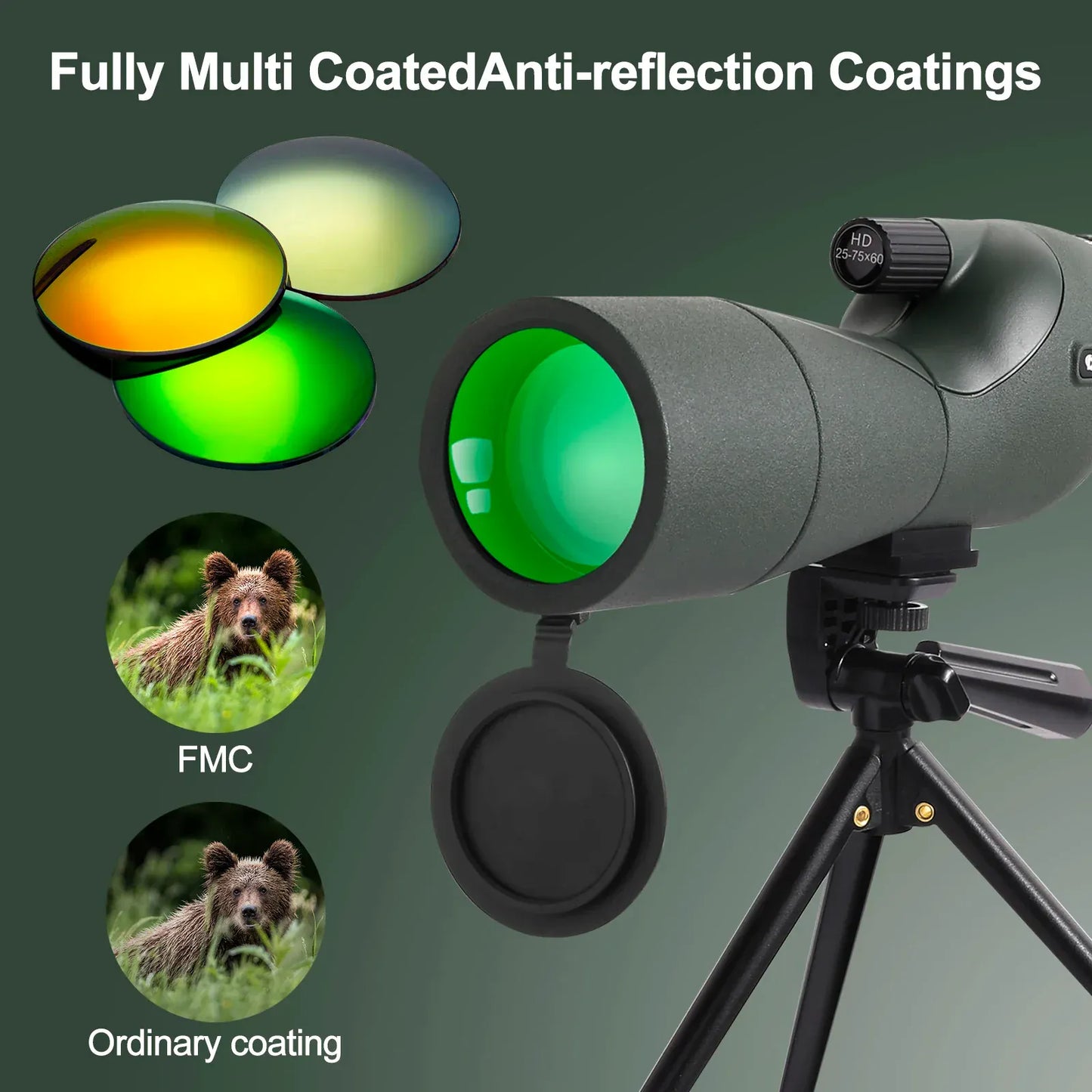 25-75x60 Spotting Scope - Waterproof, Tripod & Phone Adapter for Birding 25-75x60 Binoculars Powerful Zoom Monoculars Waterproof With Tripod Birdwatching Target Shooting Outdoor Travel Camping Use