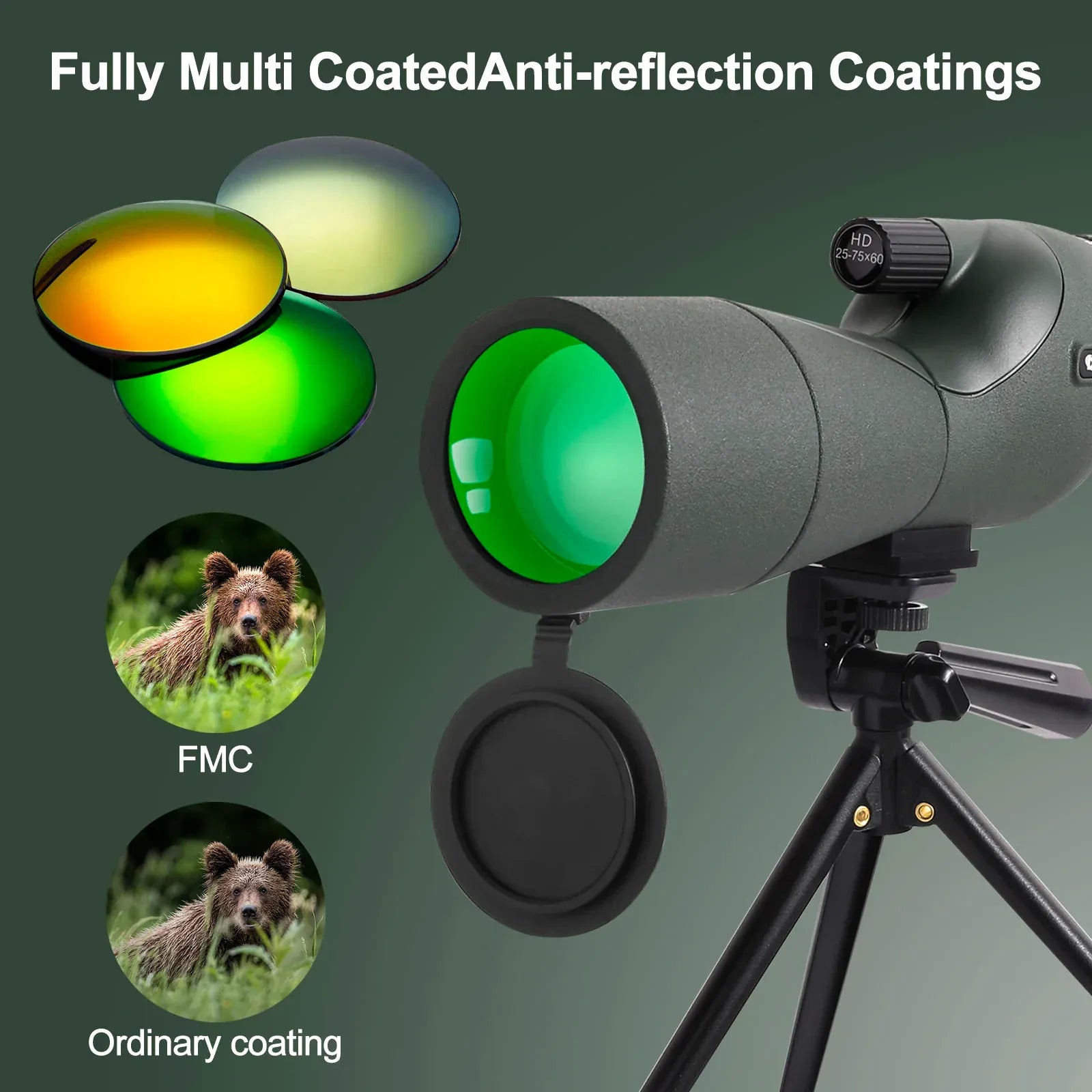 25-75x60 Spotting Scope - Waterproof, Tripod & Phone Adapter for Birding 25-75x60 Binoculars Powerful Zoom Monoculars Waterproof With Tripod Birdwatching Target Shooting Outdoor Travel Camping Use